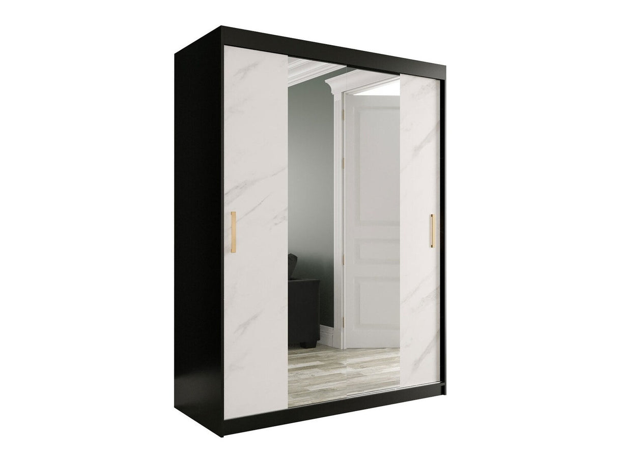 Gardróbszekrény 150 MARMUR T1 (Nemnnus T1 150), Szín: Matt fekete + Fehér márvány, Fiókok: Igen