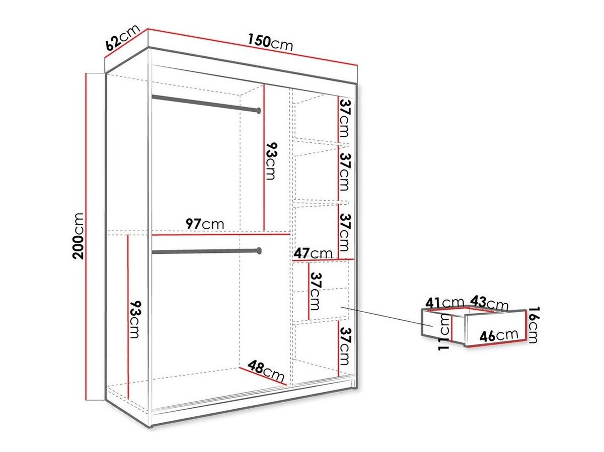 Gardróbszekrény 150 MARMUR T1 (Nemnnus T1 150), Szín: Matt fekete + Fehér márvány, Fiókok: Igen