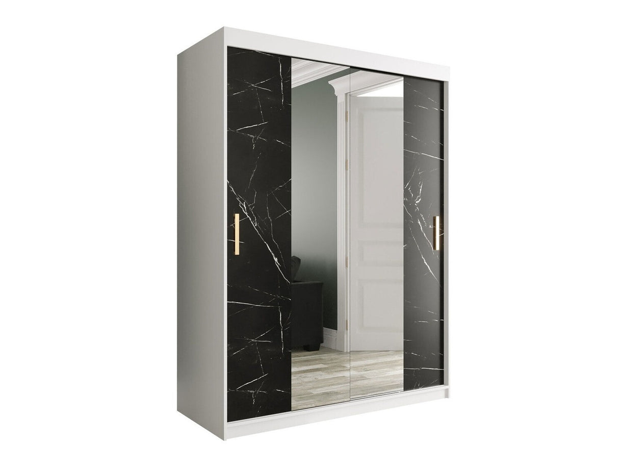 Gardróbszekrény 150 MARMUR T1 (Nemnnus T1 150), Szín: Matt fehér + Fekete márvány, Fiókok: Nem