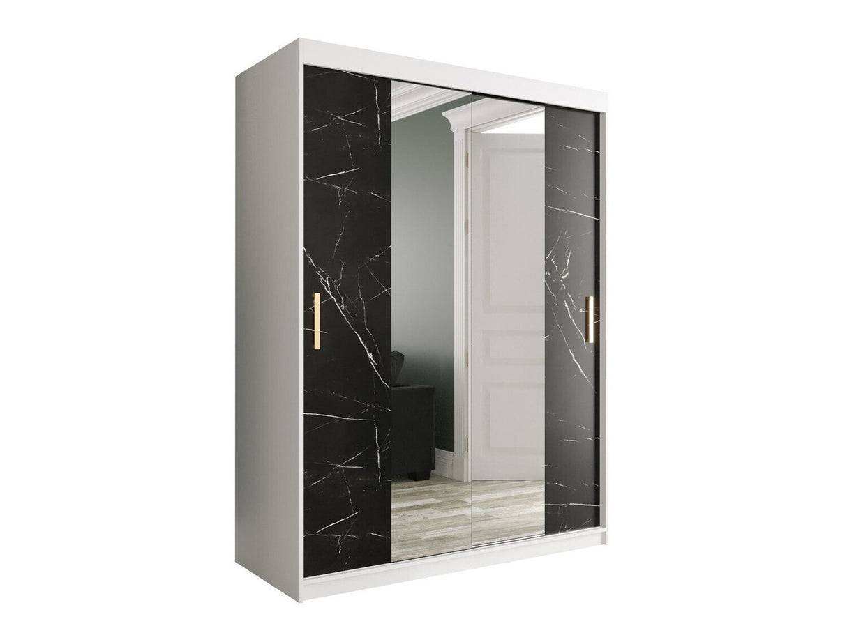 Gardróbszekrény 150 MARMUR T1 (Nemnnus T1 150), Szín: Matt fehér + Fekete márvány, Fiókok: Igen