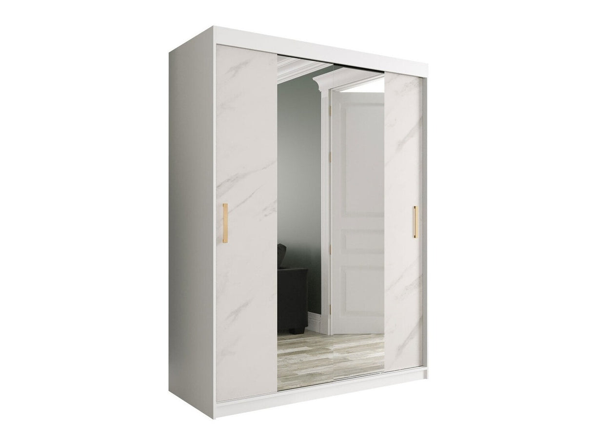 Gardróbszekrény 150 MARMUR T1 (Nemnnus T1 150), Szín: Matt fehér + Fehér márvány, Fiókok: Nem