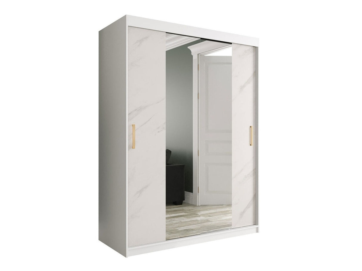 Gardróbszekrény 150 MARMUR T1 (Nemnnus T1 150), Szín: Matt fehér + Fehér márvány, Fiókok: Igen