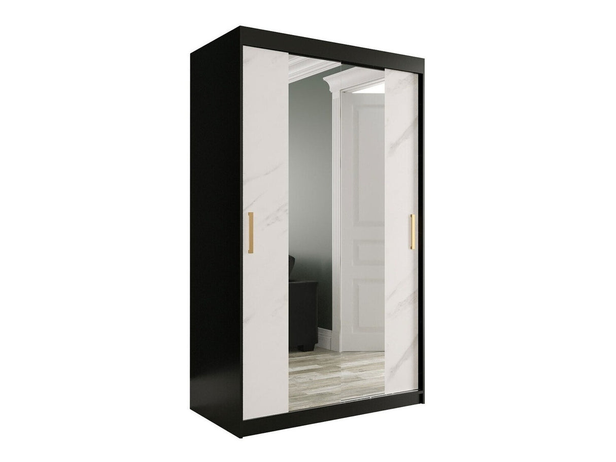 Gardróbszekrény 120 MARMUR T1 (Nemnnus T1 120), Szín: Matt fekete + Fehér márvány, Fiókok: Nem