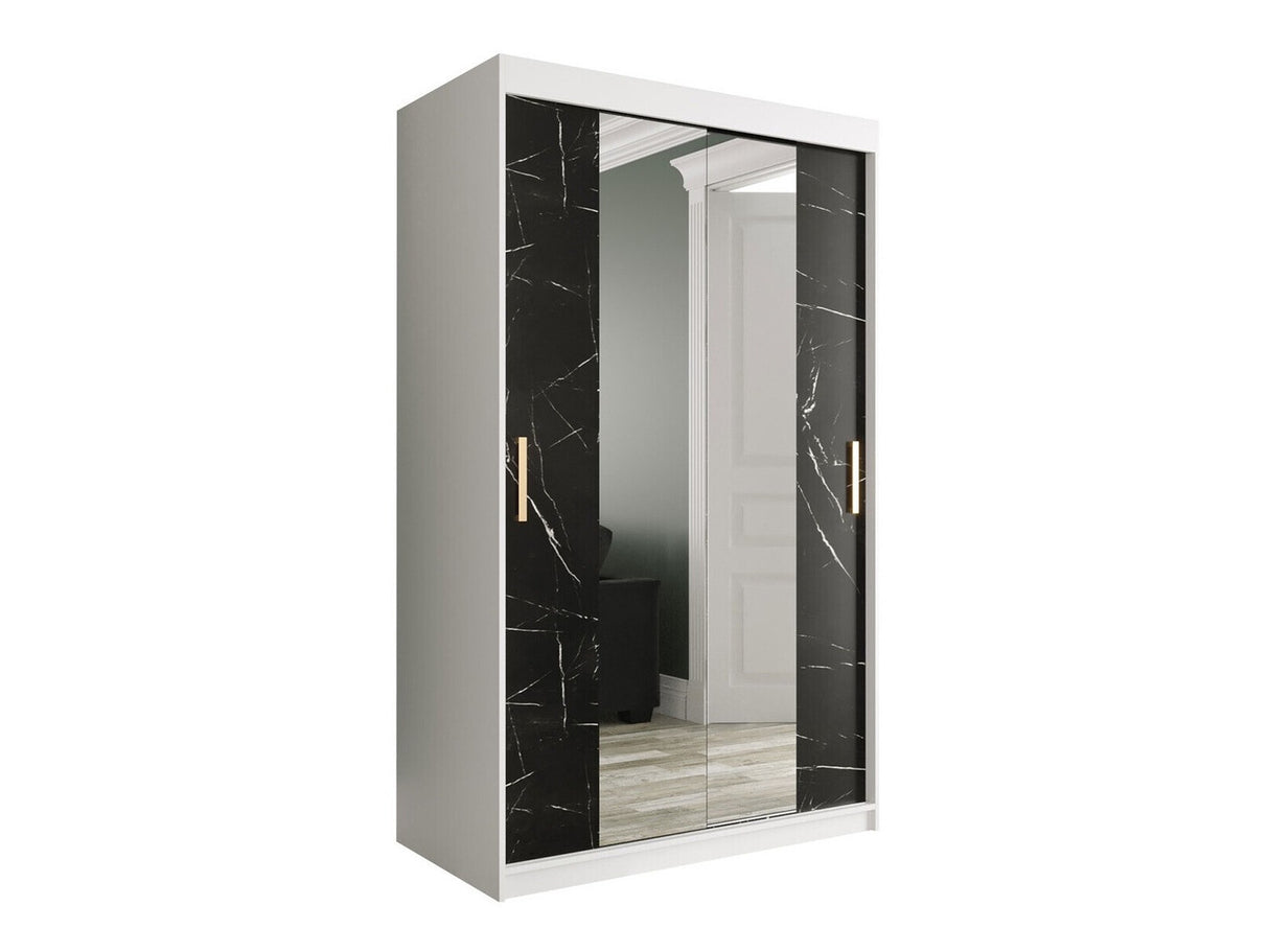 Gardróbszekrény 120 MARMUR T1 (Nemnnus T1 120), Szín: Matt fehér + Fekete márvány, Fiókok: Nem