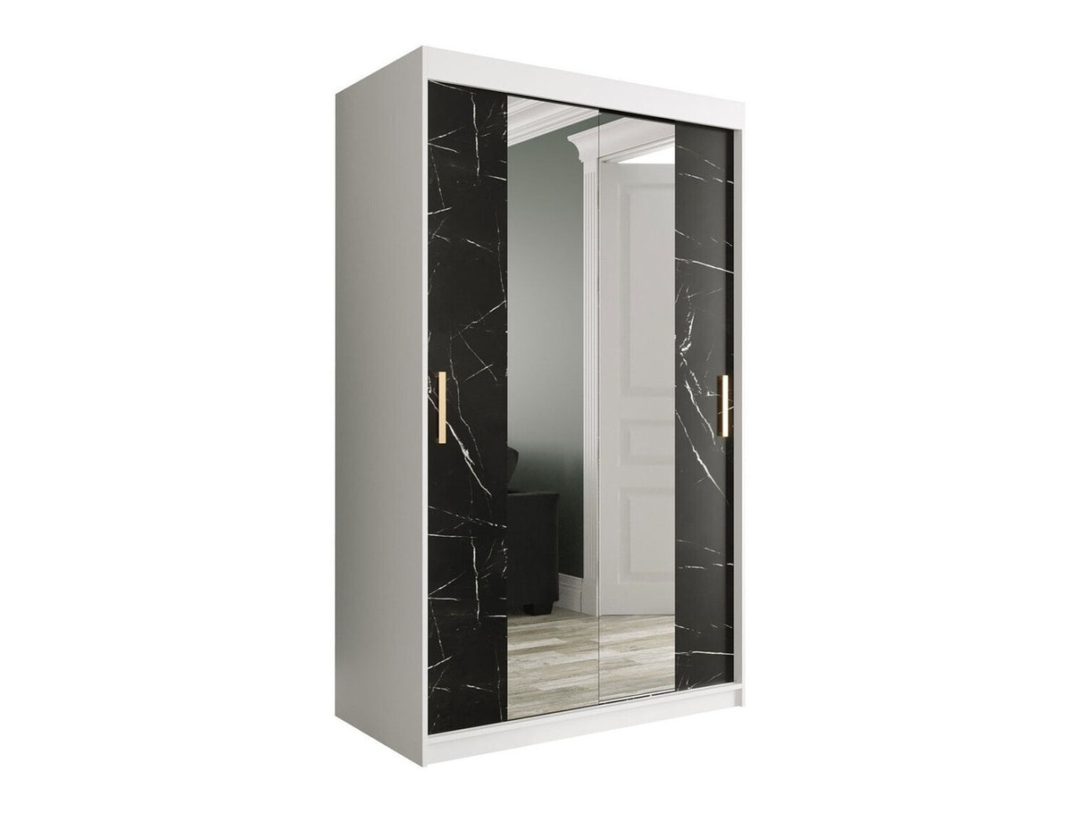 Gardróbszekrény 120 MARMUR T1 (Nemnnus T1 120), Szín: Matt fehér + Fekete márvány, Fiókok: Igen