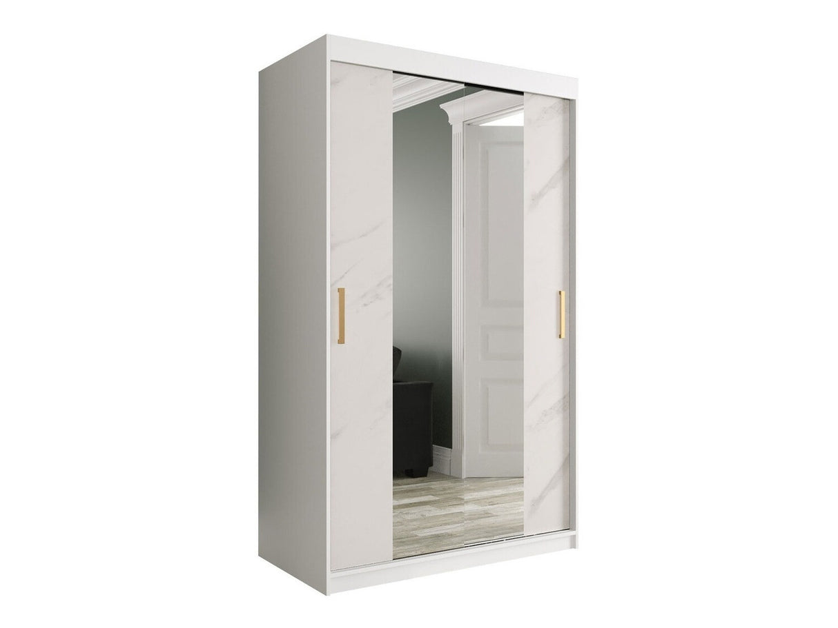 Gardróbszekrény 120 MARMUR T1 (Nemnnus T1 120), Szín: Matt fehér + Fehér márvány, Fiókok: Igen