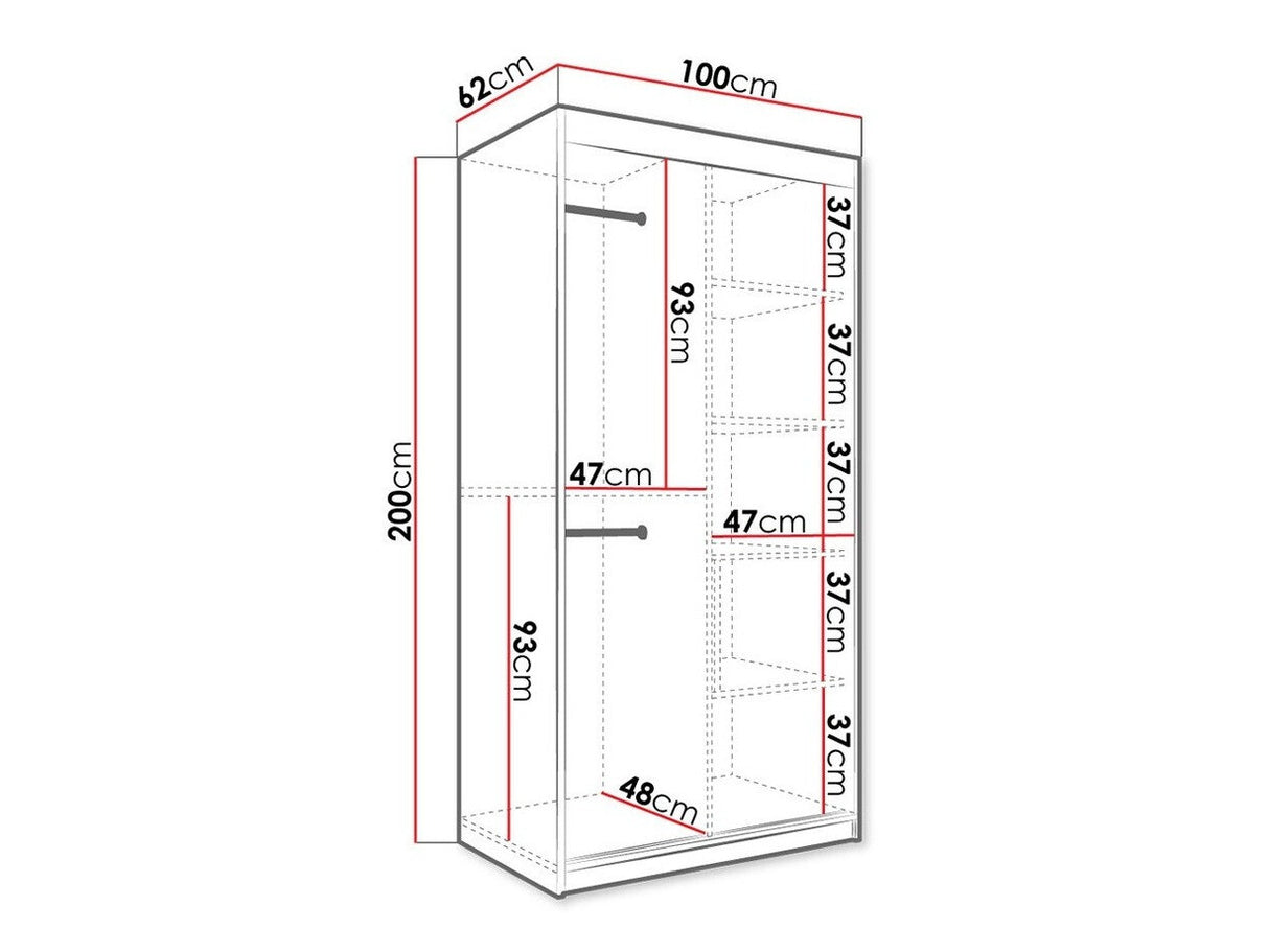 Gardróbszekrény 100 MARMUR T1 (Nemnnus T1 100), Szín: Matt fekete + Fekete márvány, Fiókok: Nem