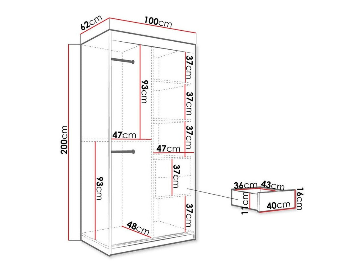 Gardróbszekrény 100 MARMUR T1 (Nemnnus T1 100), Szín: Matt fekete + Fekete márvány, Fiókok: Igen