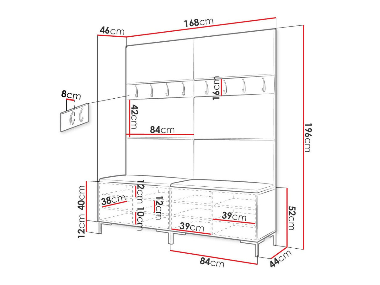 Előszoba garnitúra ZILION II (Frunemfta II), Keret színe: Fekete, Puha falpanel színe: Öko bőr Soft 017