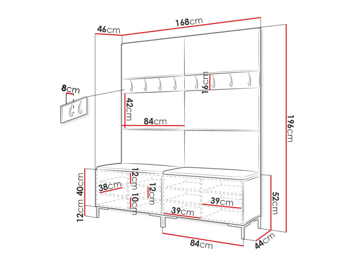 Előszoba garnitúra ZILION II (Frunemfta II), Keret színe: Fekete, Puha falpanel színe: Manila 11