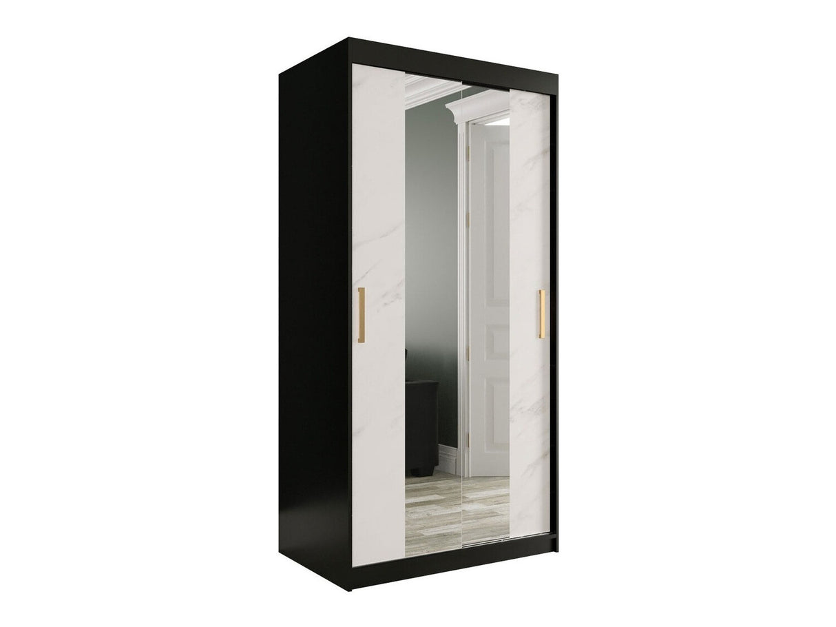 Gardróbszekrény 100 MARMUR T1 (Nemnnus T1 100), Szín: Matt fekete + Fehér márvány, Fiókok: Igen