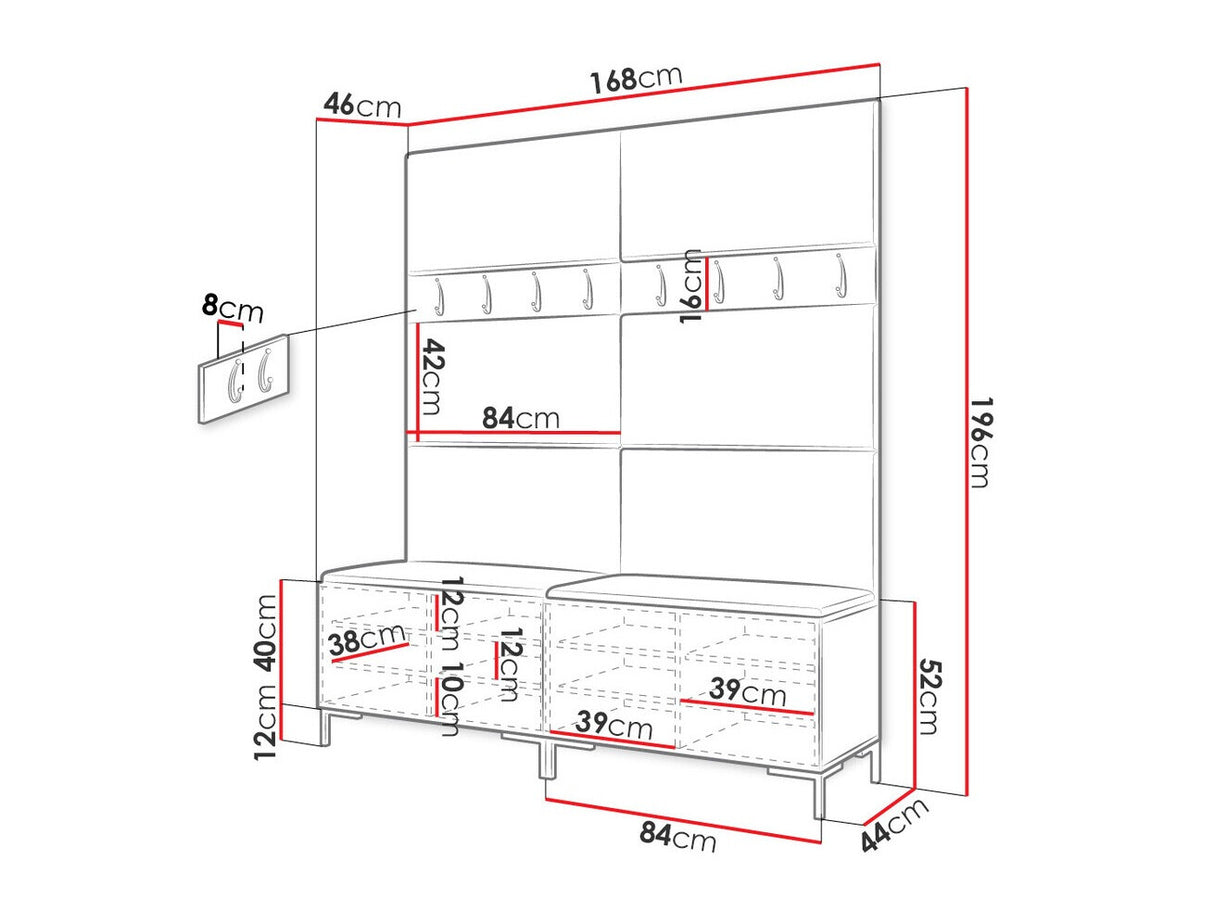 Előszoba garnitúra ZILION II (Frunemfta II), Keret színe: Fekete, Puha falpanel színe: Manila 26