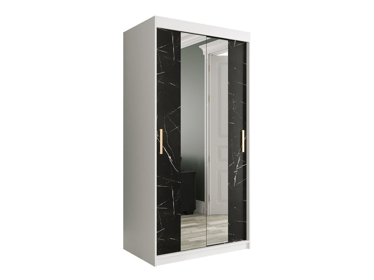 Gardróbszekrény 100 MARMUR T1 (Nemnnus T1 100), Szín: Matt fehér + Fekete márvány, Fiókok: Igen