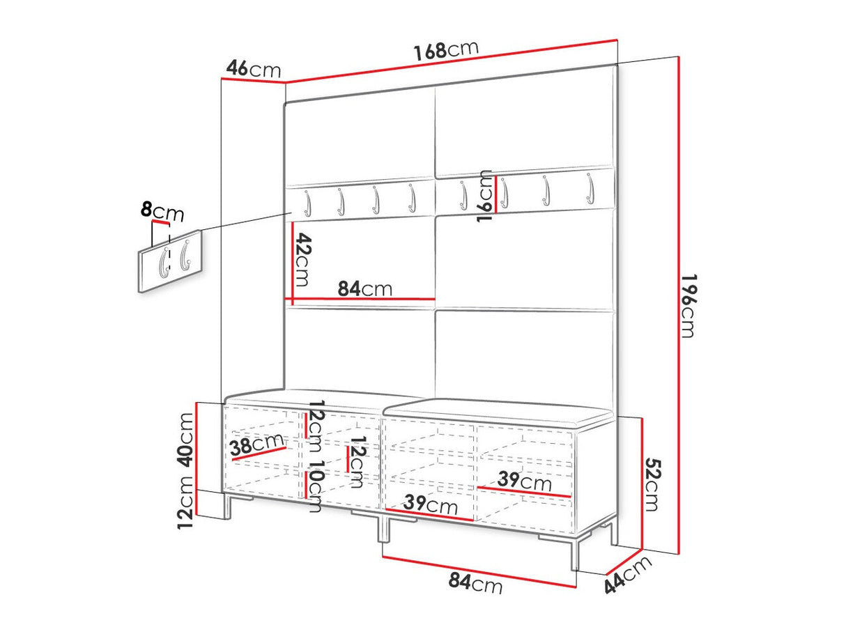 Előszoba garnitúra ZILION II (Frunemfta II), Keret színe: Fekete, Puha falpanel színe: Manila 02
