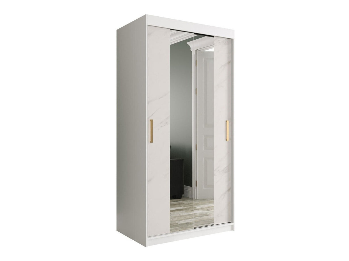 Gardróbszekrény 100 MARMUR T1 (Nemnnus T1 100), Szín: Matt fehér + Fehér márvány, Fiókok: Igen