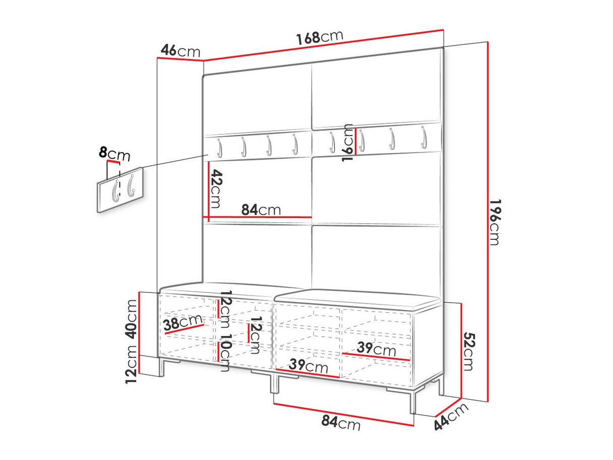 Előszoba garnitúra ZILION II (Frunemfta II), Keret színe: Fekete, Puha falpanel színe: Manila 09