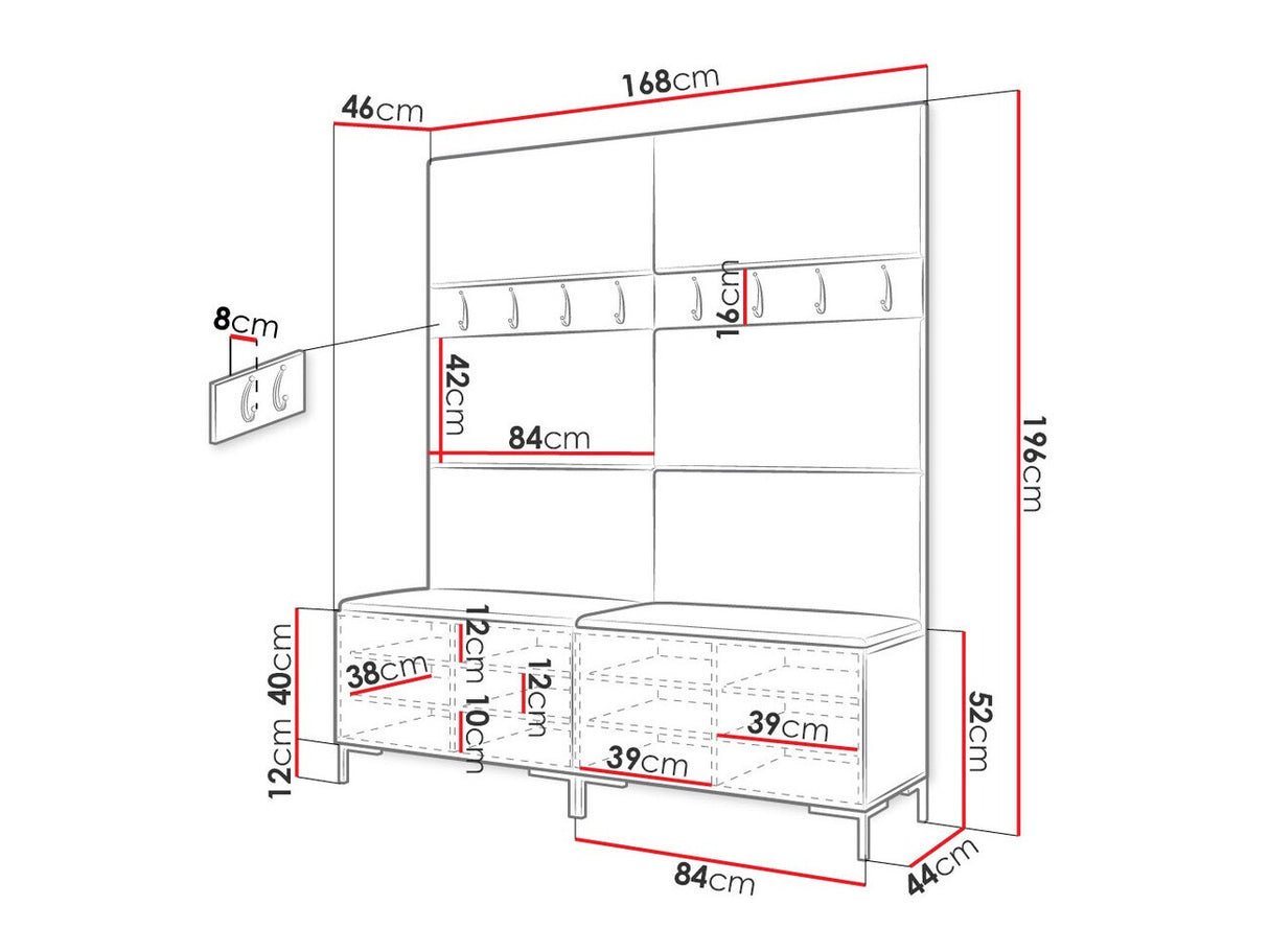 Előszoba garnitúra ZILION II (Frunemfta II), Keret színe: Fekete, Puha falpanel színe: Manila 16