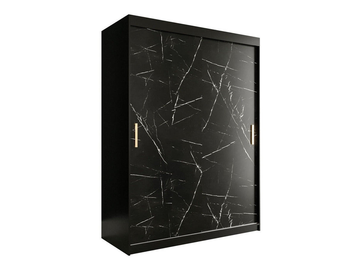 Gardróbszekrény 150 MARMUR T (Nemnnus T 150), Szín: Matt fekete + Fekete márvány, Fiókok: Nem
