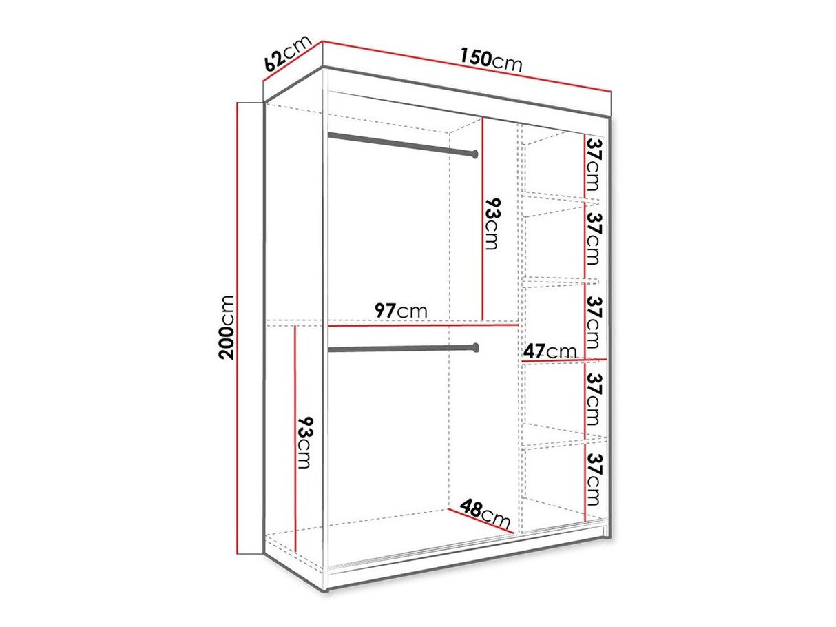 Gardróbszekrény 150 MARMUR T (Nemnnus T 150), Szín: Matt fekete + Fekete márvány, Fiókok: Nem