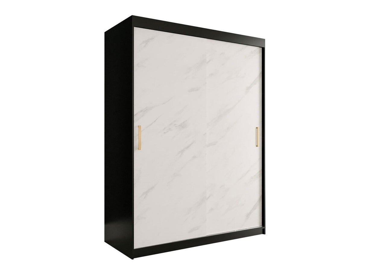 Gardróbszekrény 150 MARMUR T (Nemnnus T 150), Szín: Matt fekete + Fehér márvány, Fiókok: Nem
