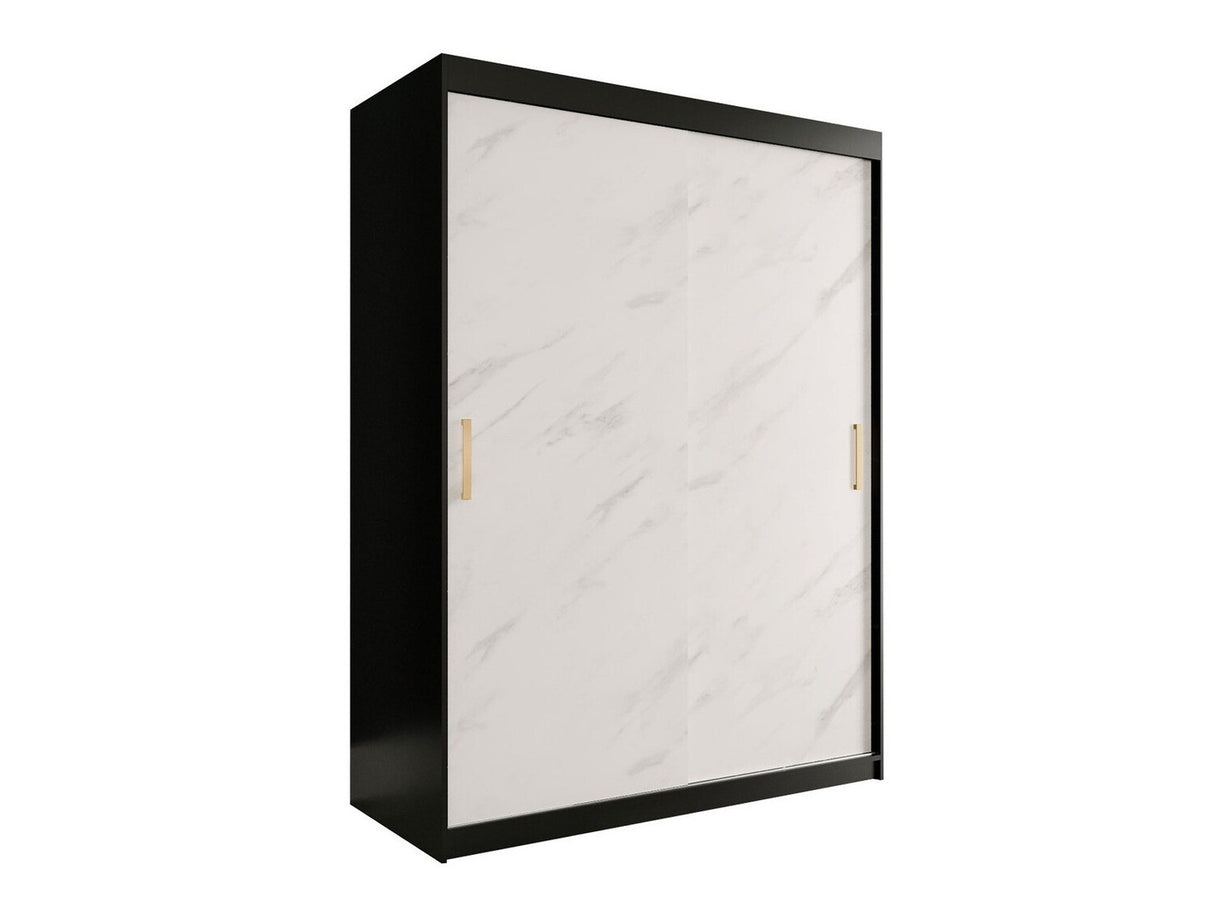Gardróbszekrény 150 MARMUR T (Nemnnus T 150), Szín: Matt fekete + Fehér márvány, Fiókok: Igen