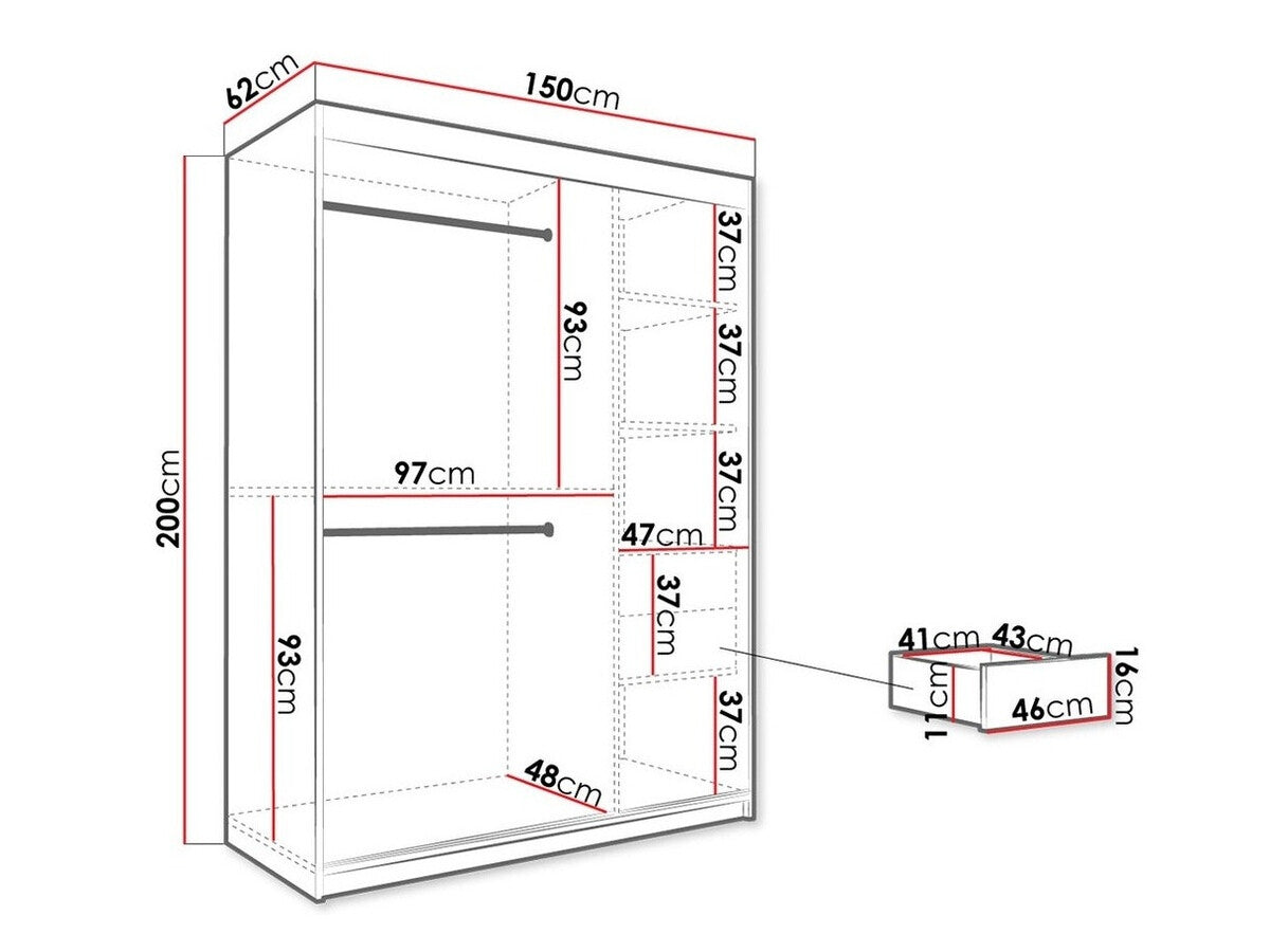 Gardróbszekrény 150 MARMUR T (Nemnnus T 150), Szín: Matt fekete + Fehér márvány, Fiókok: Igen