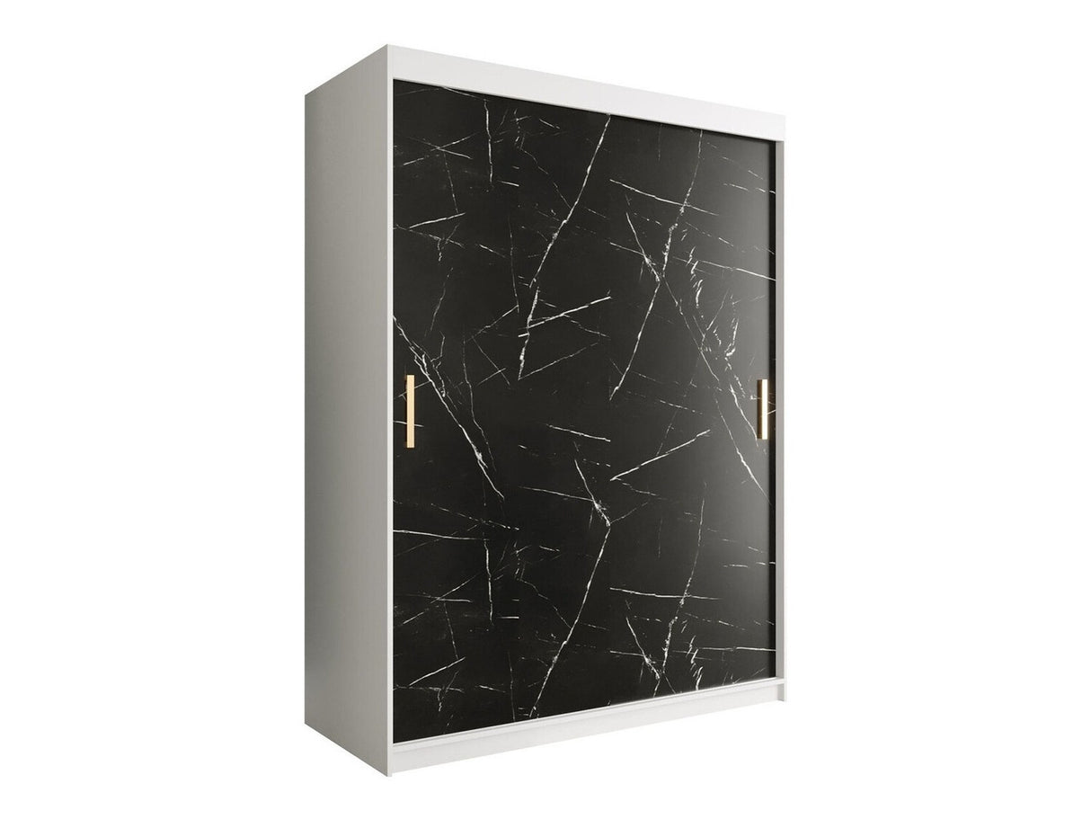 Gardróbszekrény 150 MARMUR T (Nemnnus T 150), Szín: Matt fehér + Fekete márvány, Fiókok: Nem