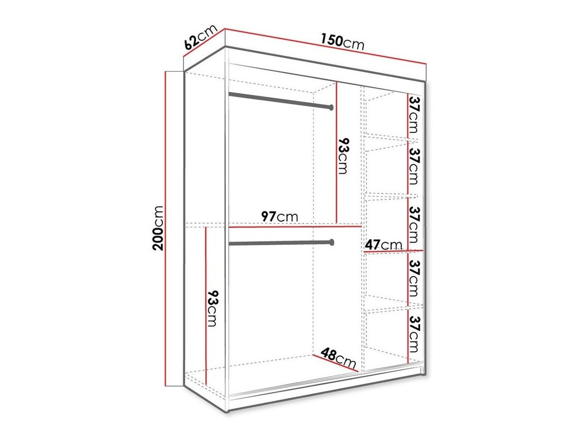 Gardróbszekrény 150 MARMUR T (Nemnnus T 150), Szín: Matt fehér + Fekete márvány, Fiókok: Nem