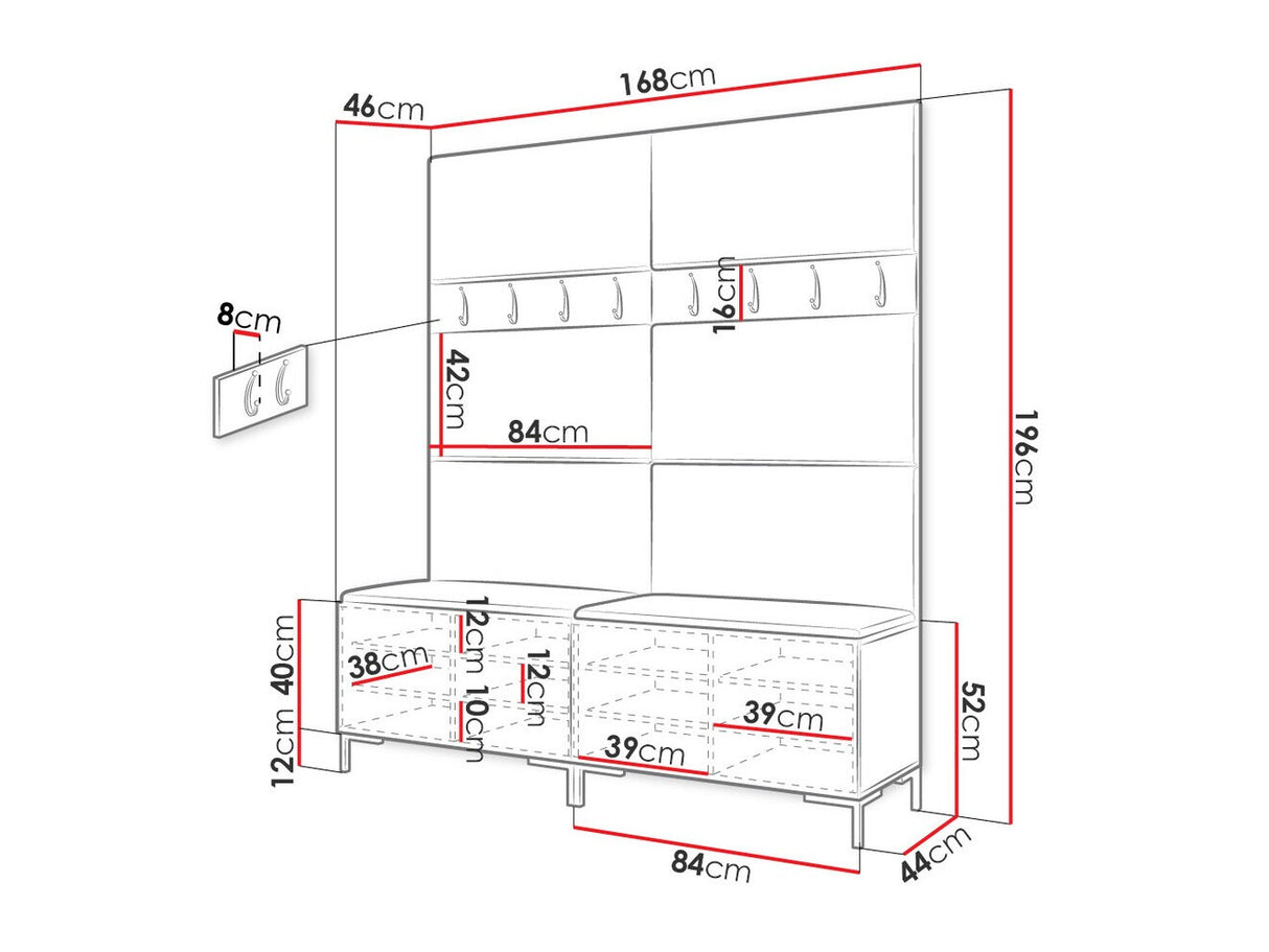 Előszoba garnitúra ZILION II (Frunemfta II), Keret színe: Fehér, Puha falpanel színe: Öko bőr Soft 017