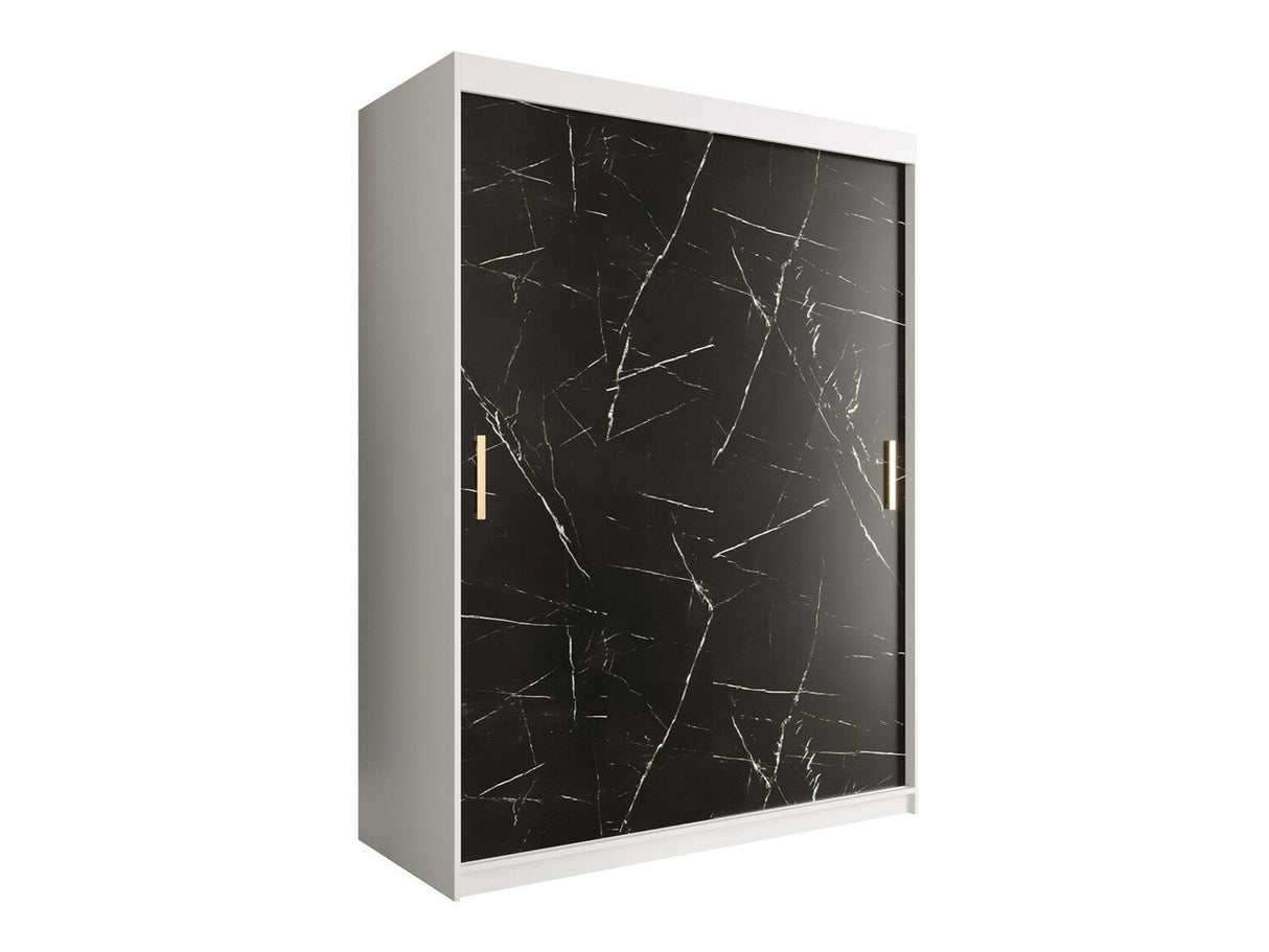 Gardróbszekrény 150 MARMUR T (Nemnnus T 150), Szín: Matt fehér + Fekete márvány, Fiókok: Igen