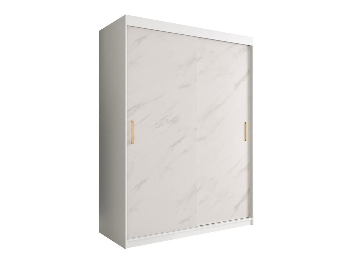 Gardróbszekrény 150 MARMUR T (Nemnnus T 150), Szín: Matt fehér + Fehér márvány, Fiókok: Nem