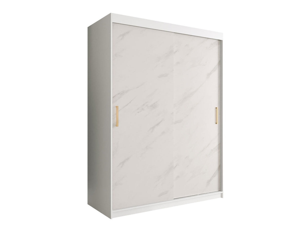 Gardróbszekrény 150 MARMUR T (Nemnnus T 150), Szín: Matt fehér + Fehér márvány, Fiókok: Igen