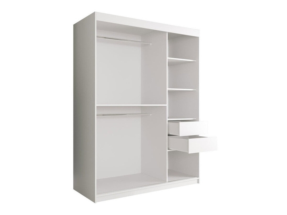 Gardróbszekrény 150 MARMUR T (Nemnnus T 150), Szín: Matt fehér + Fehér márvány, Fiókok: Igen