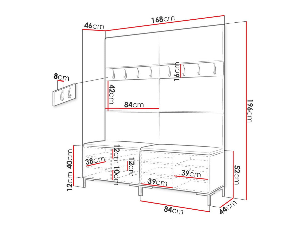 Előszoba garnitúra ZILION II (Frunemfta II), Keret színe: Fehér, Puha falpanel színe: Manila 02