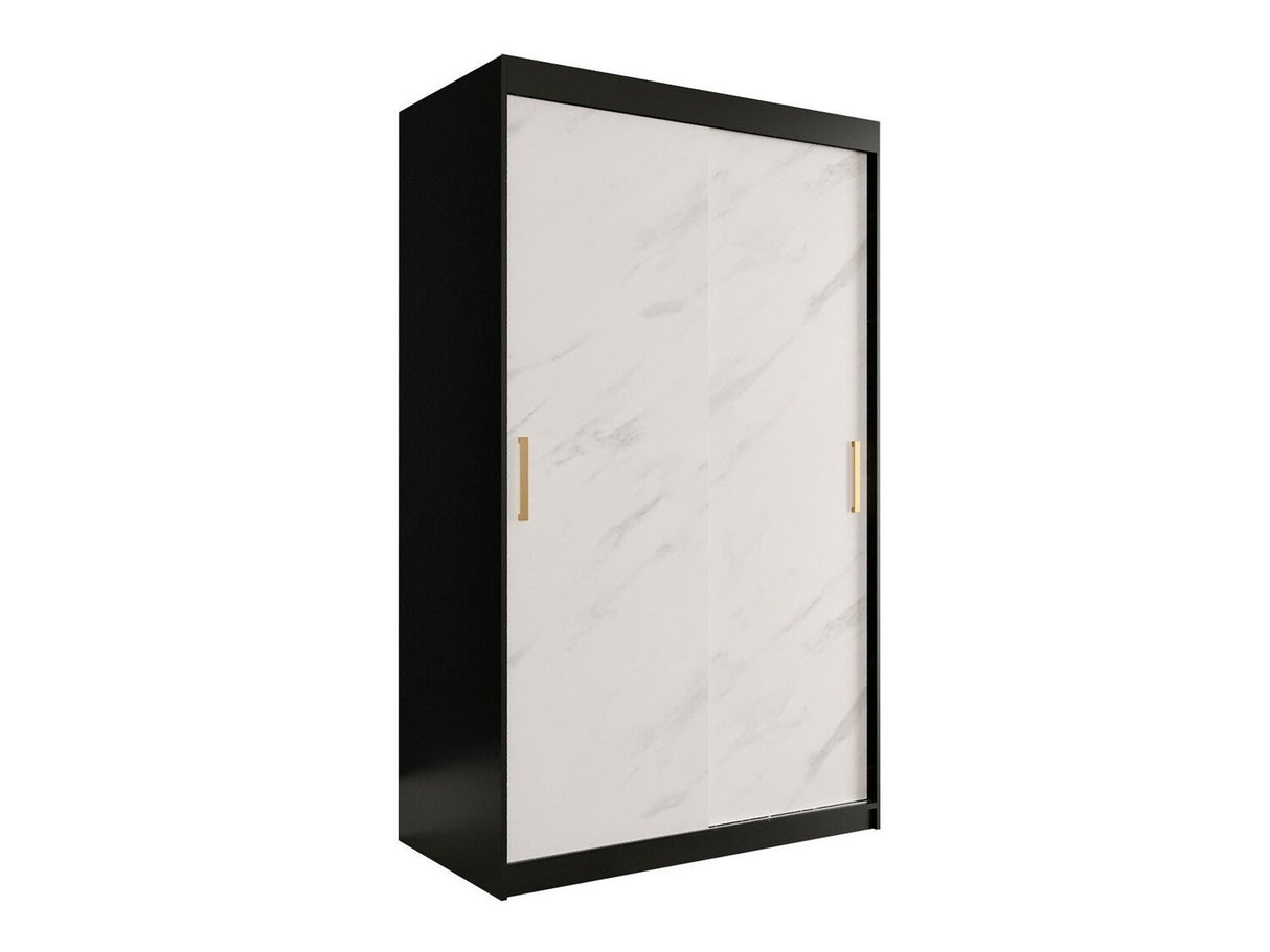 Gardróbszekrény 120 MARMUR T (Nemnnus T 120), Szín: Matt fekete + Fehér márvány, Fiókok: Nem