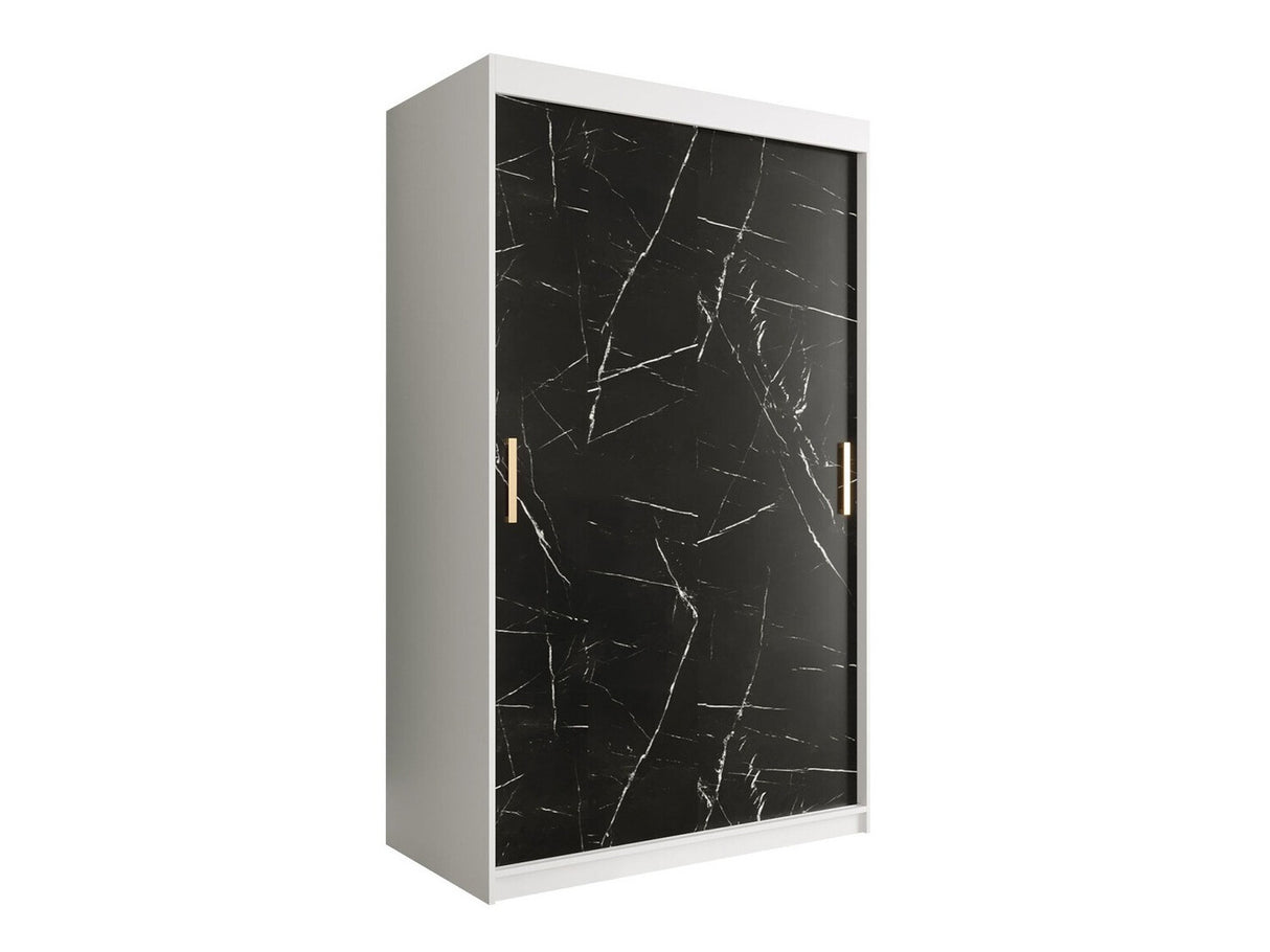 Gardróbszekrény 120 MARMUR T (Nemnnus T 120), Szín: Matt fehér + Fekete márvány, Fiókok: Nem