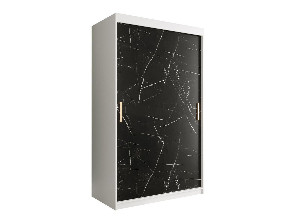 Gardróbszekrény 120 MARMUR T (Nemnnus T 120), Szín: Matt fehér + Fekete márvány, Fiókok: Igen