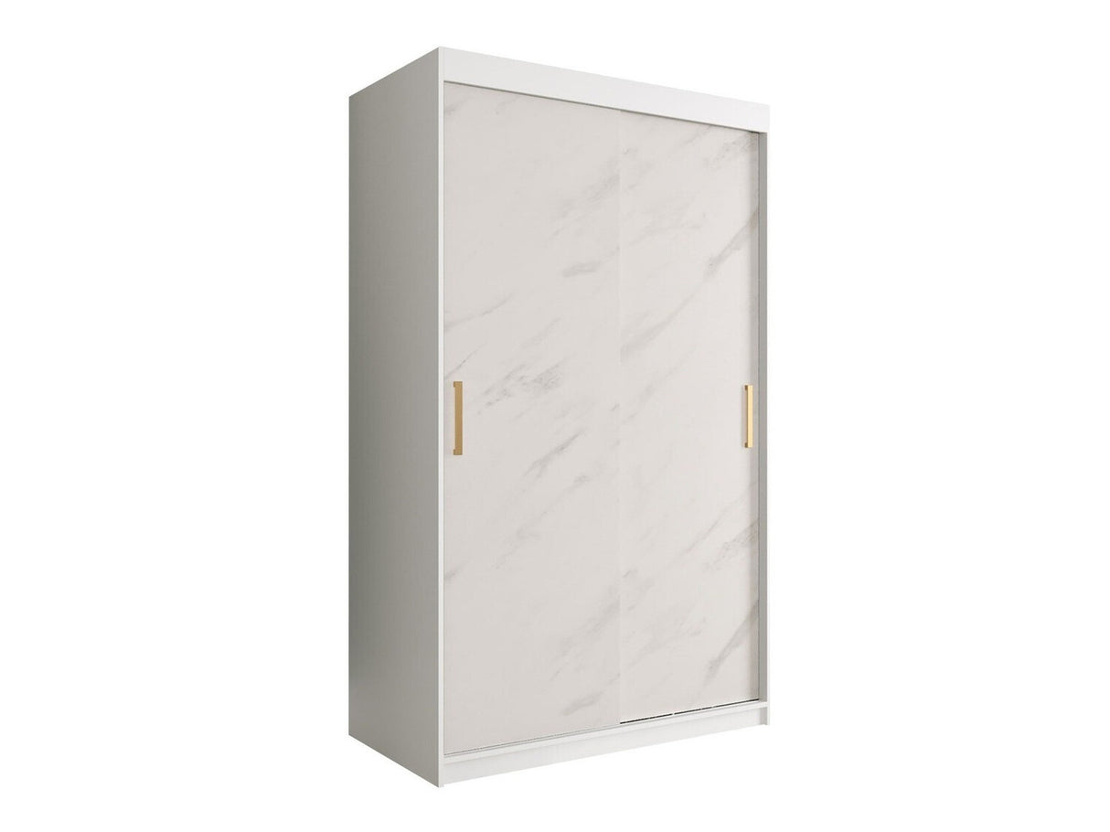 Gardróbszekrény 120 MARMUR T (Nemnnus T 120), Szín: Matt fehér + Fehér márvány, Fiókok: Igen