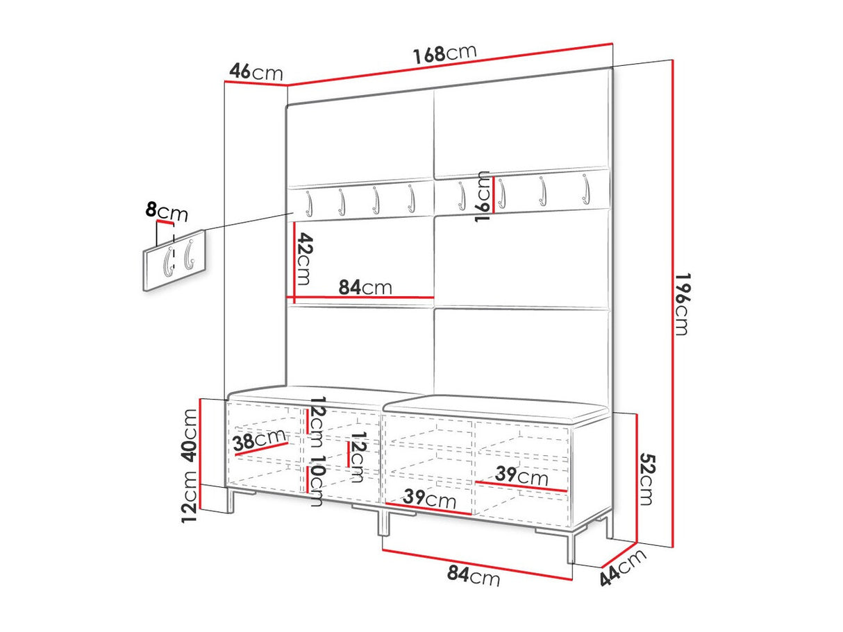 Előszoba garnitúra ZILION II (Frunemfta II), Keret színe: Fehér, Puha falpanel színe: Manila 16