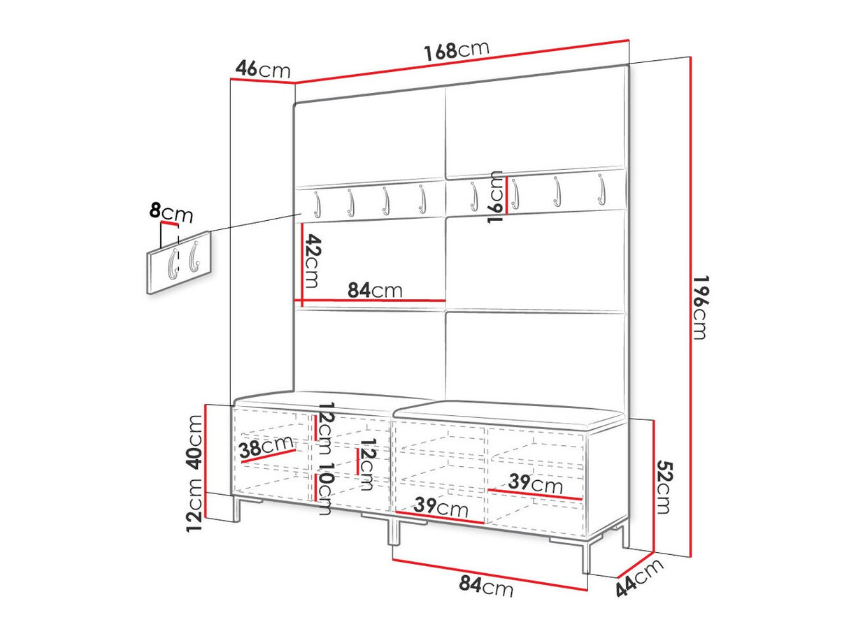 Előszoba garnitúra ZILION II (Frunemfta II), Keret színe: Craft tölgy, Puha falpanel színe: Öko bőr Soft 017