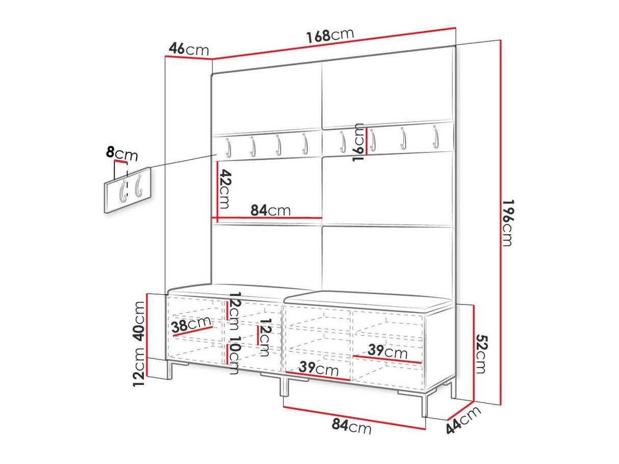 Előszoba garnitúra ZILION II (Frunemfta II), Keret színe: Craft tölgy, Puha falpanel színe: Manila 26