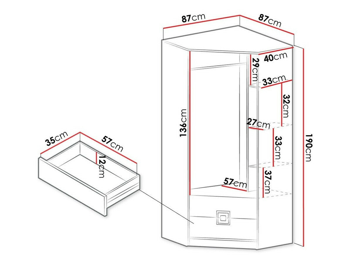 Sarokszekrény Nico (Niczi NI02), Szín: Világos tölgy + Fehér