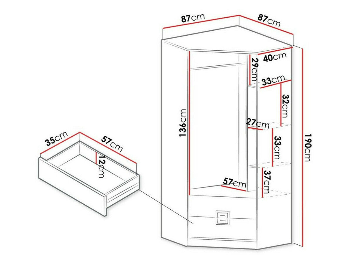 Sarokszekrény Nico (Niczi NI02), Szín: Világos tölgy + Fehér + Türkiz