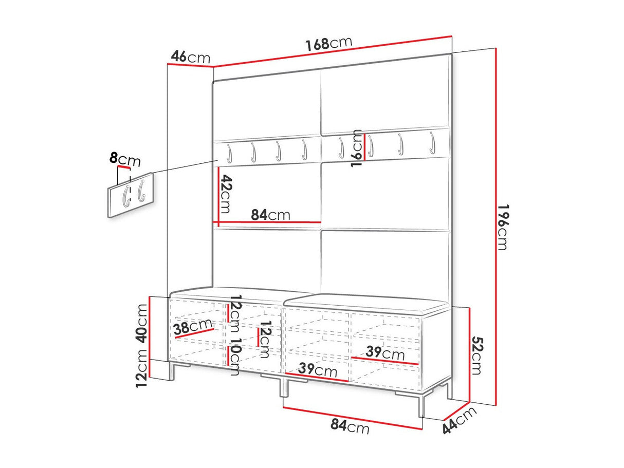 Előszoba garnitúra ZILION II (Frunemfta II), Keret színe: Craft tölgy, Puha falpanel színe: Manila 16