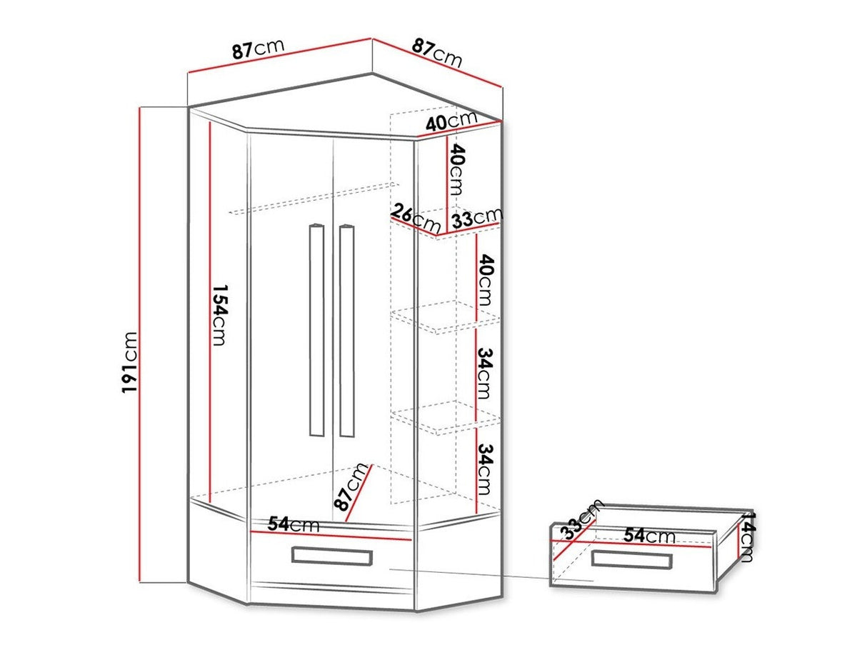 Sarokszekrény Guliver 2 (Raliv RL02), Szín: Fehér + Fényes fehér + Szürke