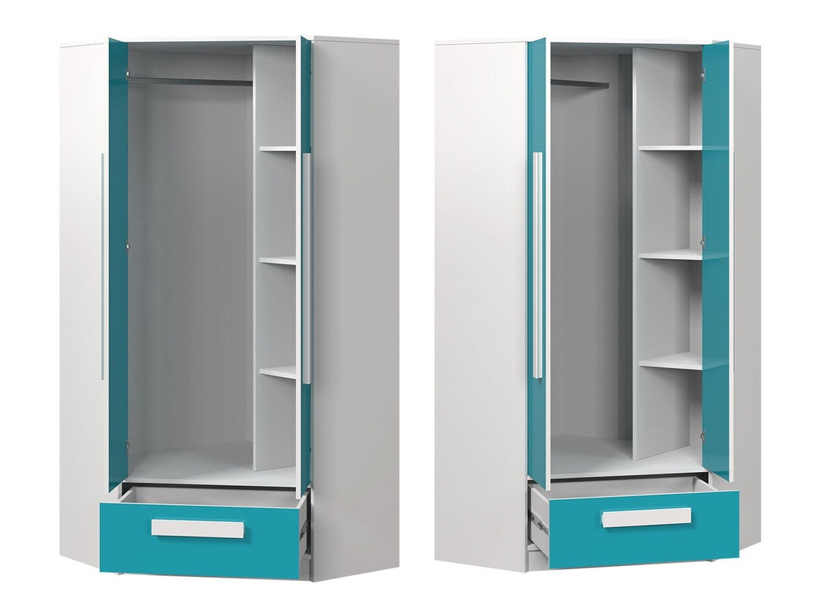 Sarokszekrény Guliver 2 (Raliv RL02), Szín: Fehér + Fényes Türkiz