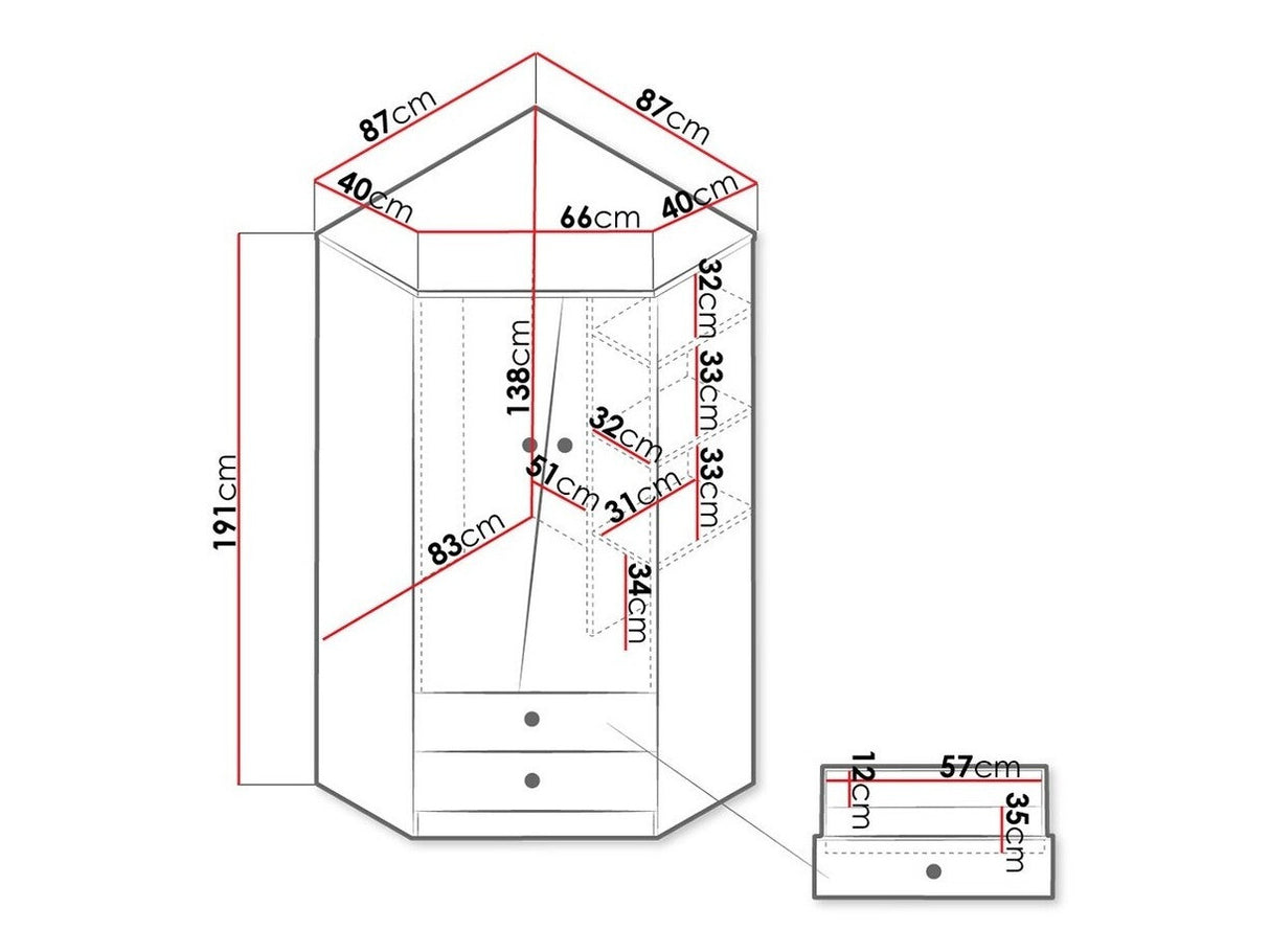 Sarokszekrény Nero 2 (Wurak), Szín: Artisan tölgy + Fehér
