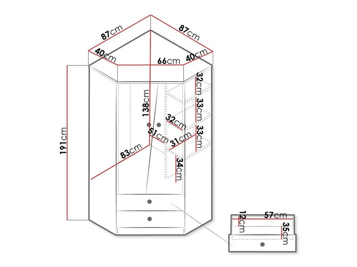 Sarokszekrény Nero 2 (Wurak), Szín: Artisan tölgy + Fehér + Szürke