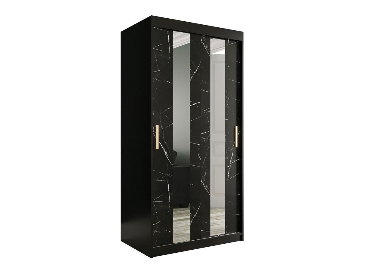 Gardróbszekrény 100 MARMUR POLE (Nemnnus 100), Szín: Matt fekete + Fekete márvány, Fiókok: Nem