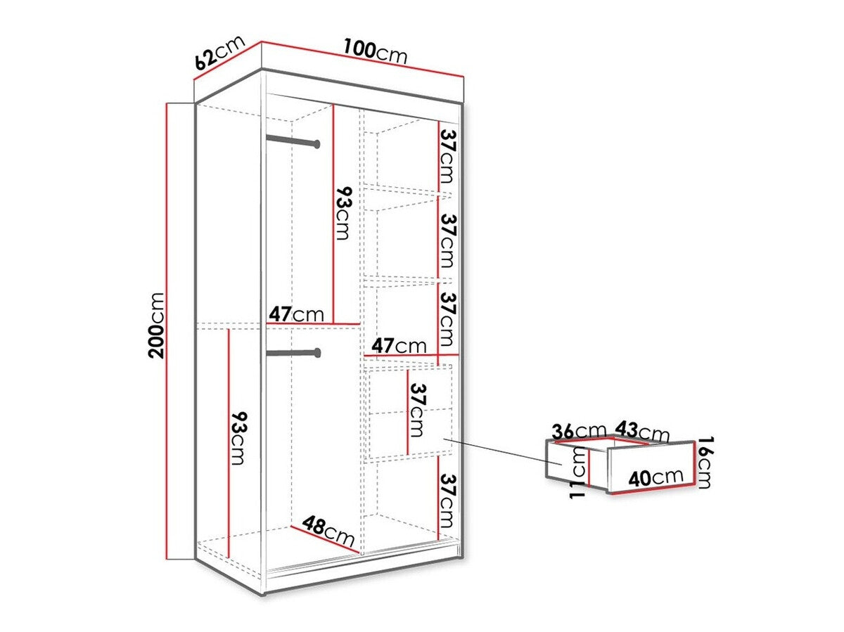 Gardróbszekrény 100 MARMUR POLE (Nemnnus 100), Szín: Matt fekete + Fehér márvány, Fiókok: Igen